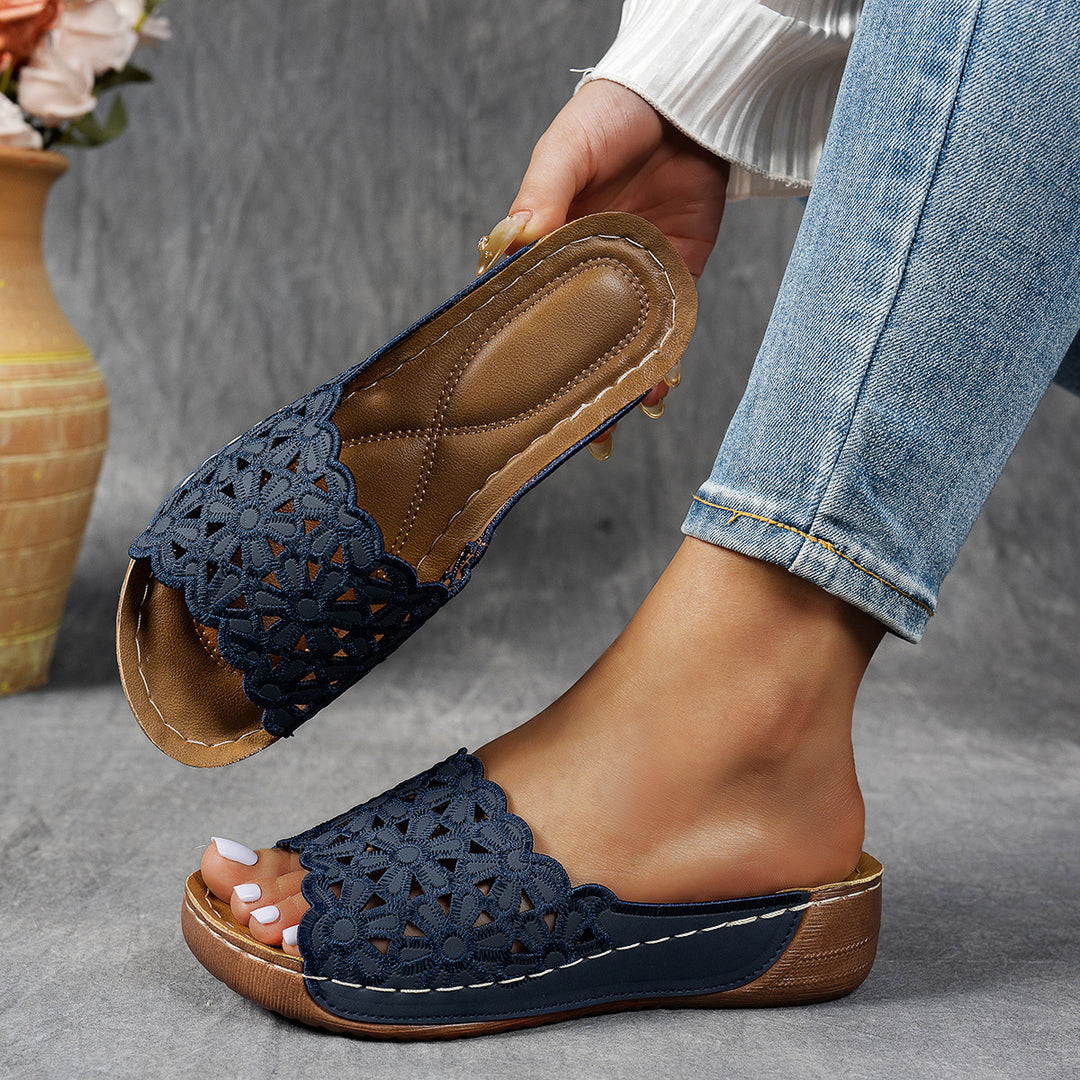 women's comfortable bath shoes with lace floral design Lune London