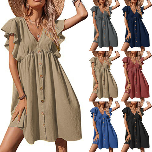 Airy summer dress for women with playful ruffle details and button closure Lune London