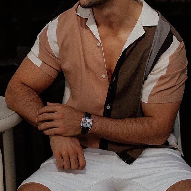 Short sleeve men's shirt with color blocks and buttonhole Lune London