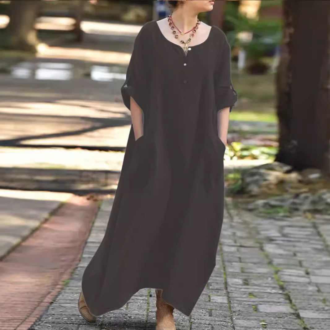 Lune London Airy maxi dress for women with practical side pockets and button details