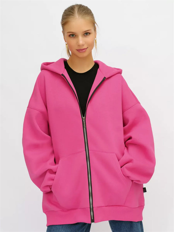 Lady Oversized Hooded Jacket with Full-Zip and Extremely Comfortable Chic Cut and Style