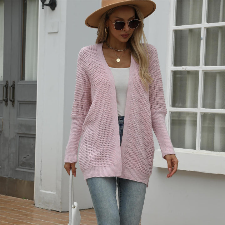 Ladies Large knit cardigan with modern honeycomb pattern and open cut Lune London