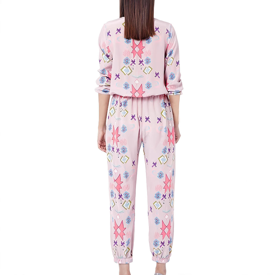 Women's loungewear set with colorful geometric patterns and an elastic waistband Lune London