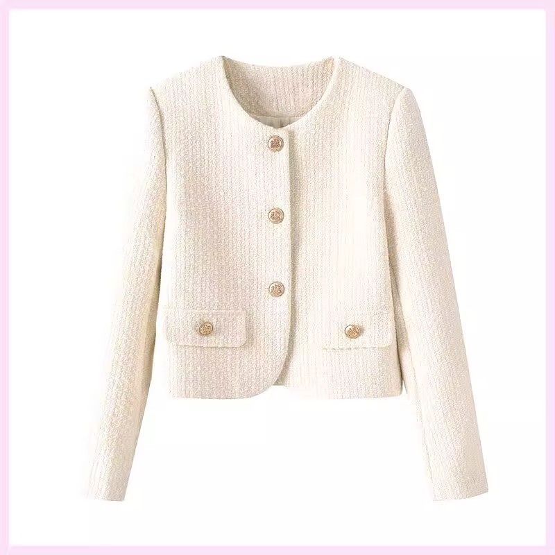 Veste courte élégante pour femmes en style tweed avec des boutons dorés Chic & Stil