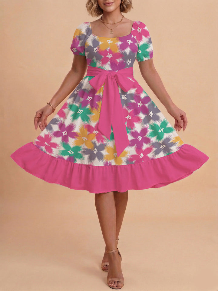 Women's floral dress with adjustable belt and voluminous sleeves Lune London