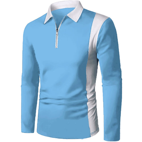 Men's Long Sleeve Polo with Modern Zipper and Contrasting Inserts Lune London