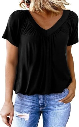 Lune London Women's Pleated V Neck Casual Top