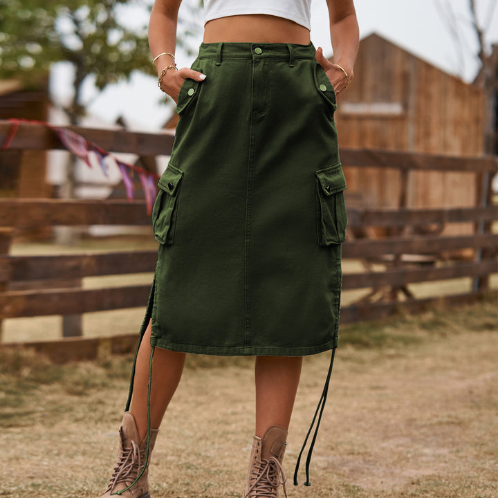 Cargo skirt for women with side pockets and adjustable hem Lune London