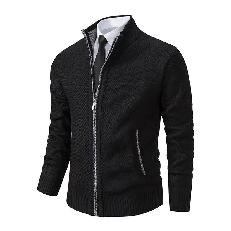 Men's knit jacket with high collar and stylish contrasting details Lune London