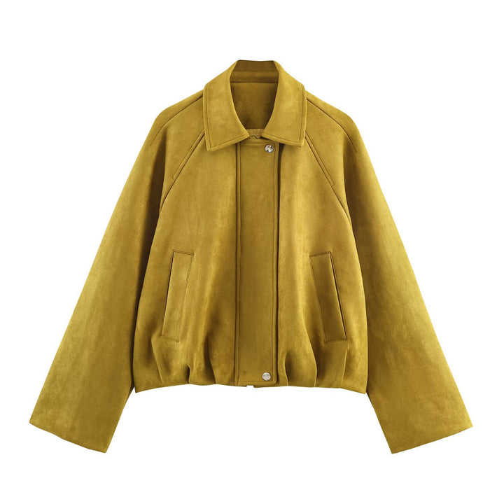 Lune London Women's Suede Jacket with Stand-up Collar and Practical Pockets