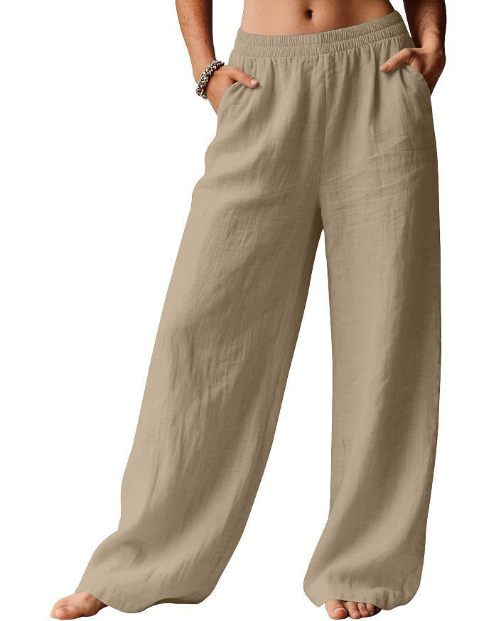 Pantalon en lin pour femme, confortable et décontracté, avec taille élastique Chic & Stil