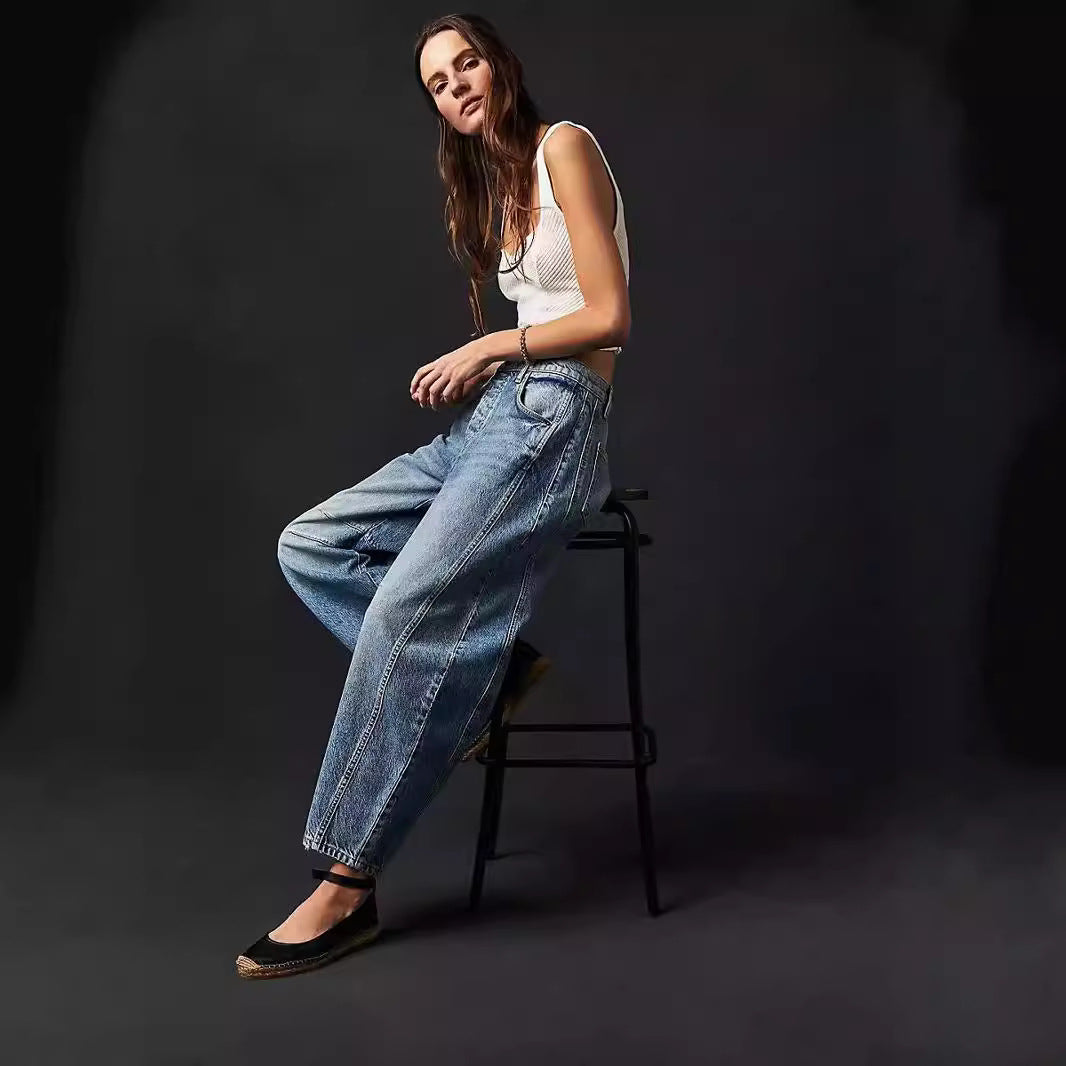 Women's Wide Denim Pants with High Waist and Casual Details Lune London