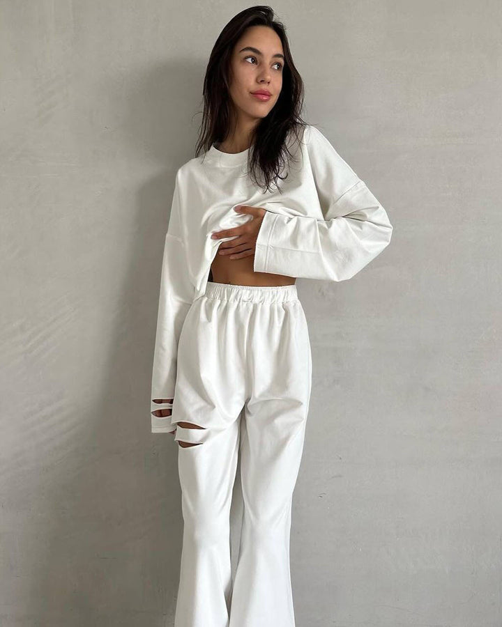 Women casual cropped top and wide leisure pants Lune London
