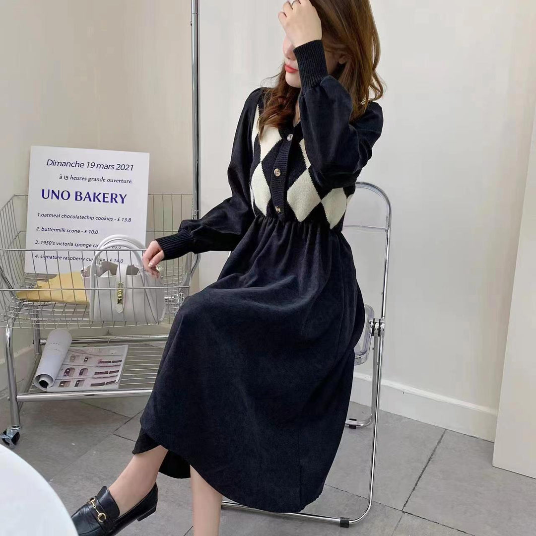 Robe tricotée pour femmes avec motif en diamant et détails de boutons Chic & Stil