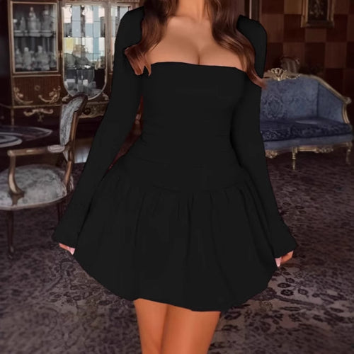 Off-shoulder dress for women with voluminous skirts and long sleeves Lune London