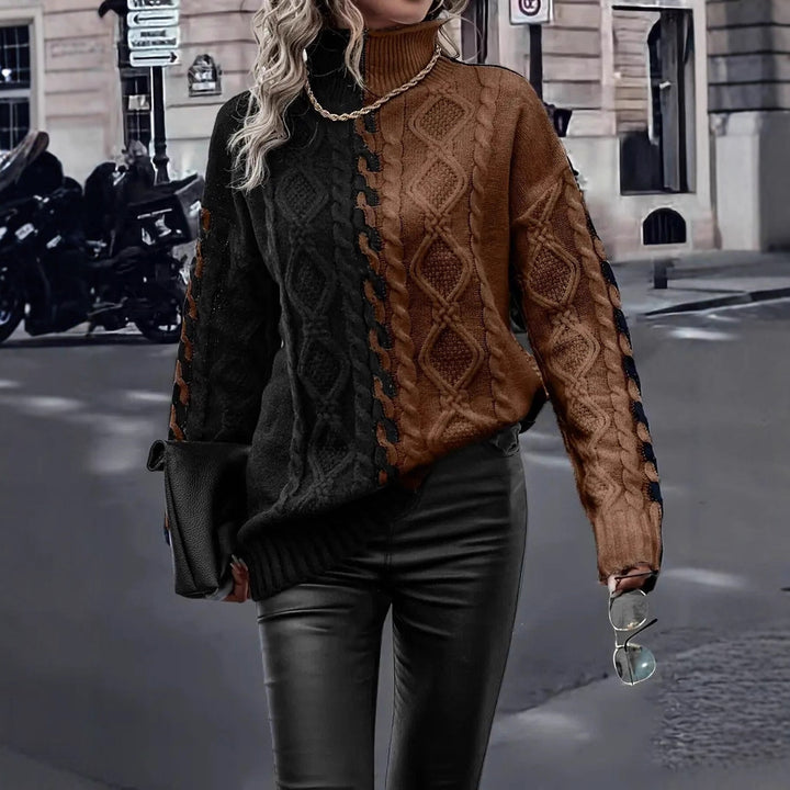 Pull en tricot pour femmes avec un changement de couleur élégant et un design en câble Chic & Stil