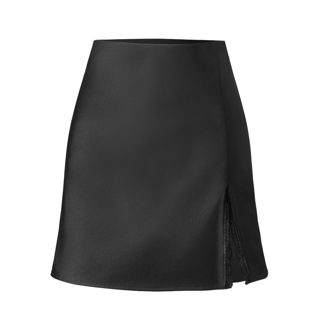Women Satin Skirt with Side Slit and Lace Accents Lune London