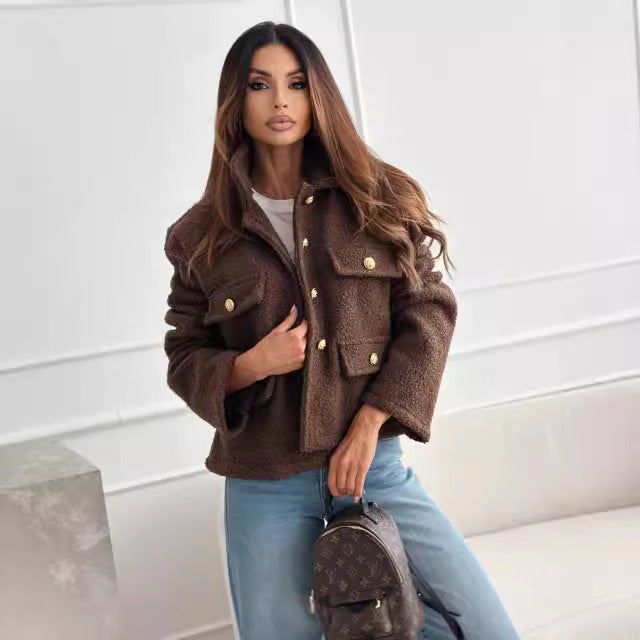 Ladies Viscose jacket fashionable with pockets and button details Lune London