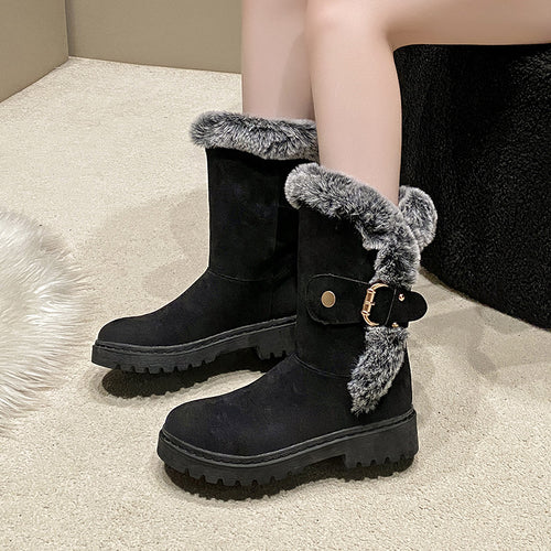 Warm-lined boots for women with a trendy fur collar and a beautiful buckle Lune London