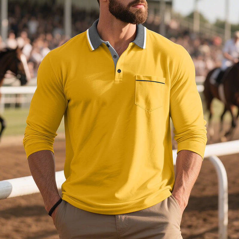 Men's long sleeve polo shirt in breathable fabric with modern collar Lune London
