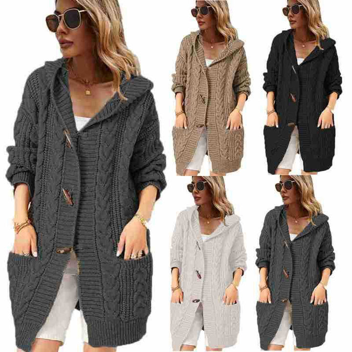 Gilet en tricot épais pour femmes avec capuche et poches pratiques Chic & Stil