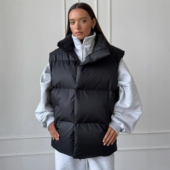 Ladies padded vest with high collar and pockets Lune London