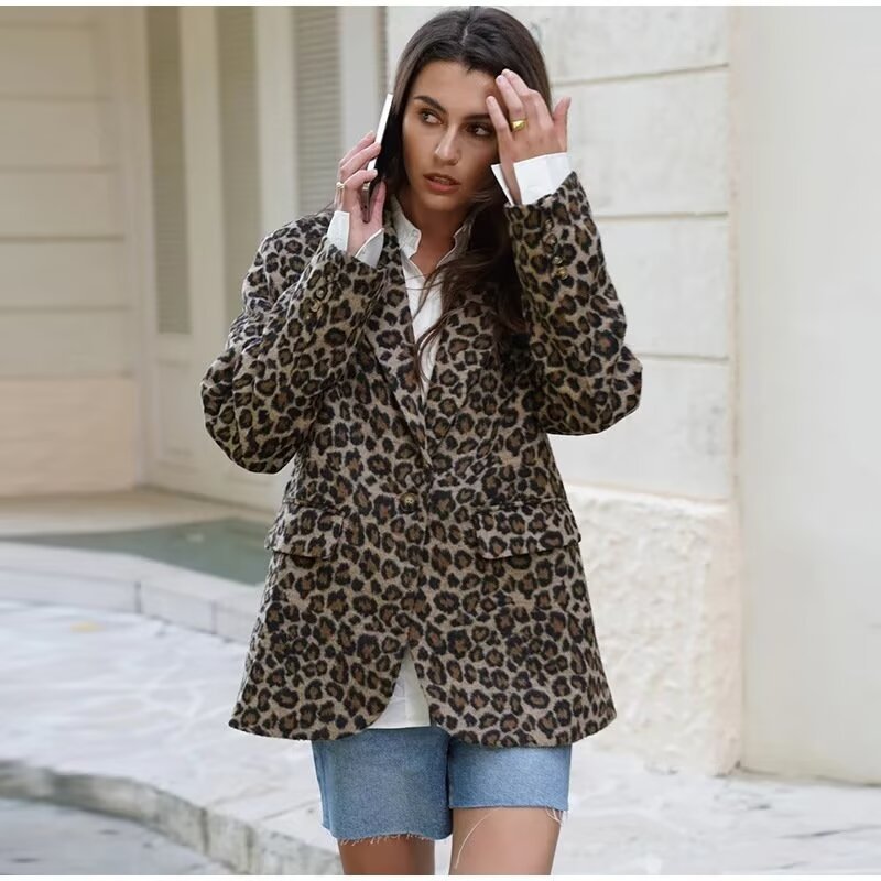 Veste blazer élégante pour dames au motif léopard stylé Chic & Stil