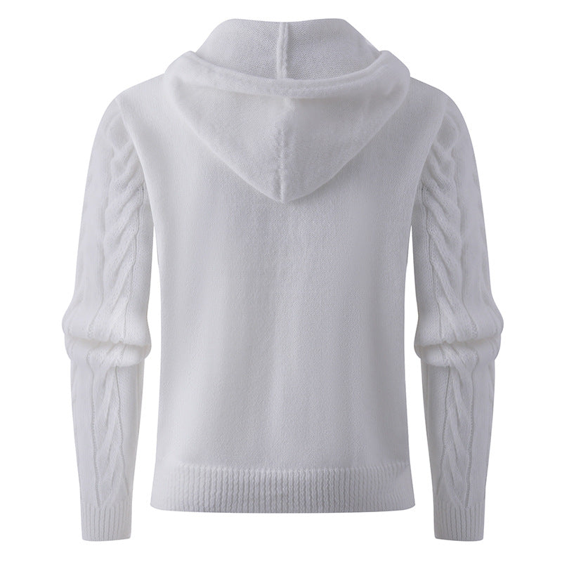 Men's stylish knitted sweater with hood and button details Lune London