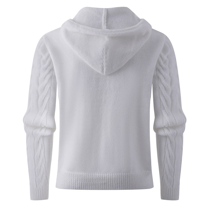 Men's stylish knitted sweater with hood and button details Lune London