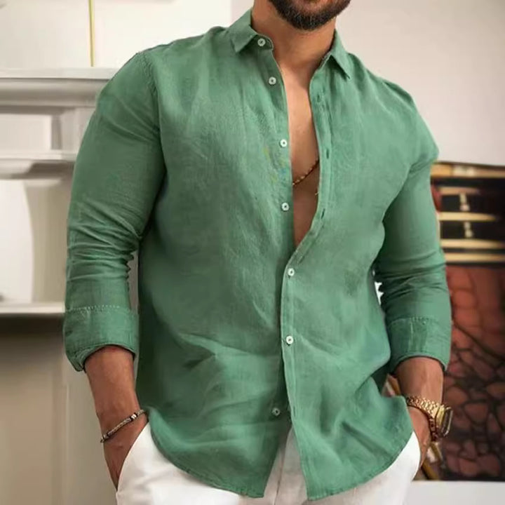 Elegant linen shirt for men with modern button placket Lune London