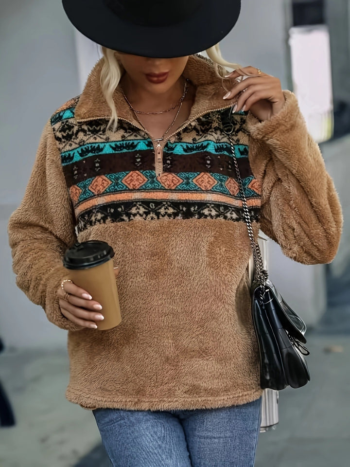 Pull en molleton confortable pour femmes avec fermeture éclair à la mode et design coloré Chic & Stil