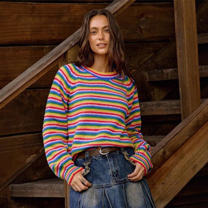Casual knitted sweater for women with a modern striped look Lune London