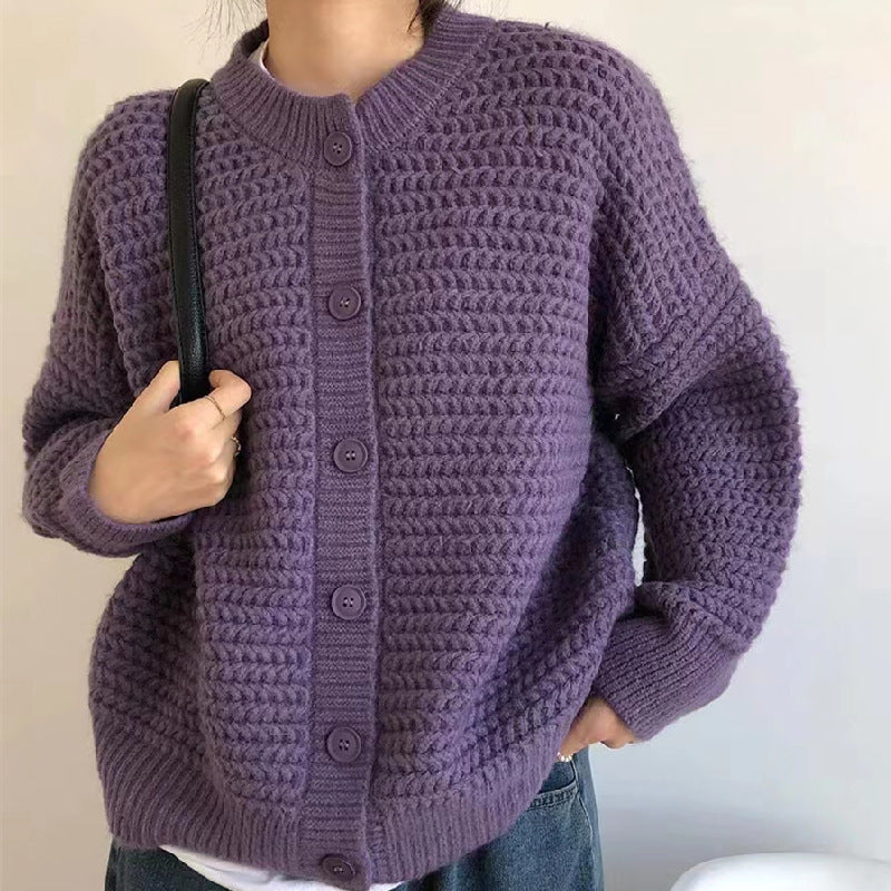 Cardigan chunky en tricot pour femmes avec boutons décoratifs et coupe décontractée Chic & Stil