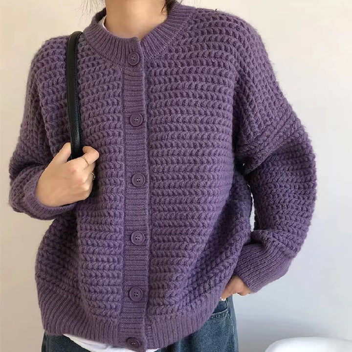 Cardigan chunky en tricot pour femmes avec boutons décoratifs et coupe décontractée Chic & Stil