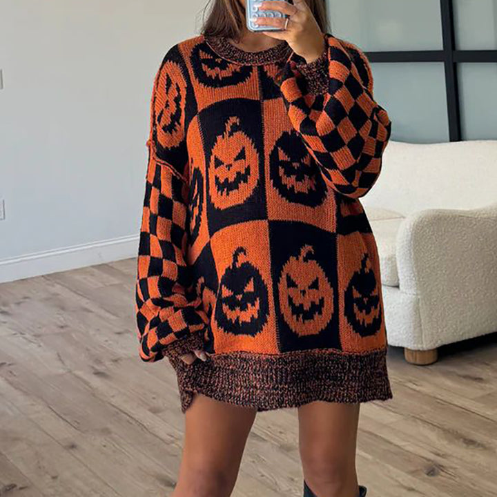 Thick knit sweater for women with a modern ghost pattern and a casual fit Lune London