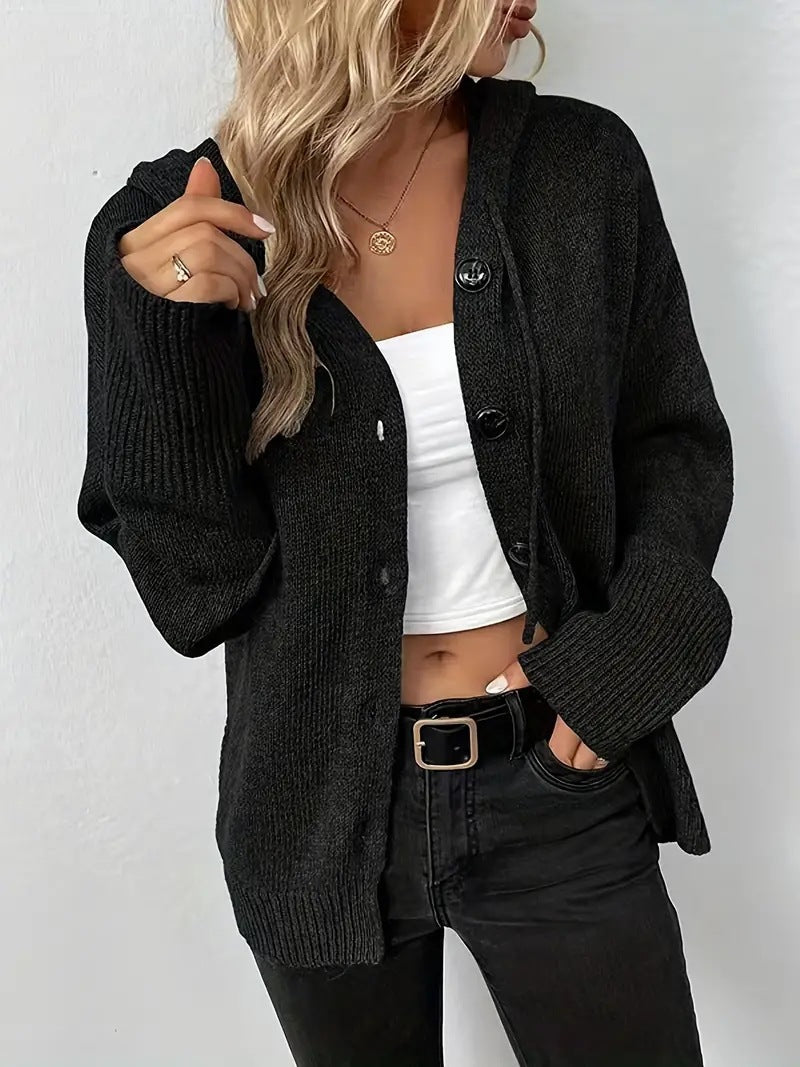Ladies comfortable cardigan with hood and large buttons Lune London