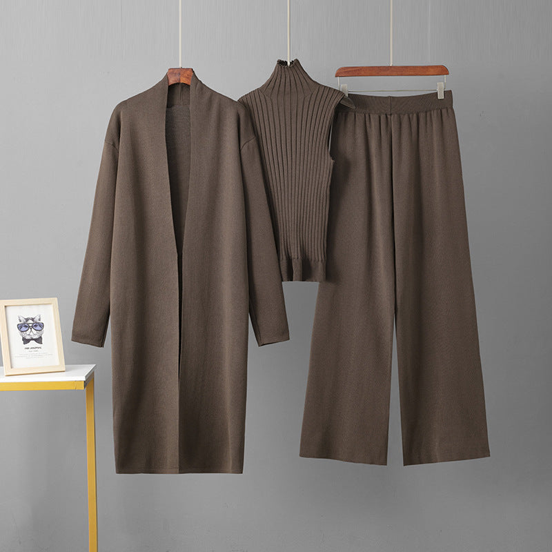 Women modern knitted outfit with long cardigan and quality top Lune London