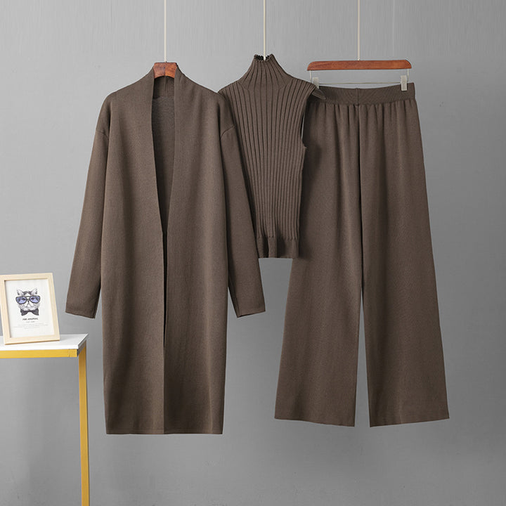 Women modern knitted outfit with long cardigan and quality top Lune London