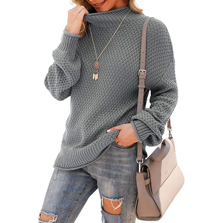 Chunky knit sweater for women with high collar and trendy structure Lune London