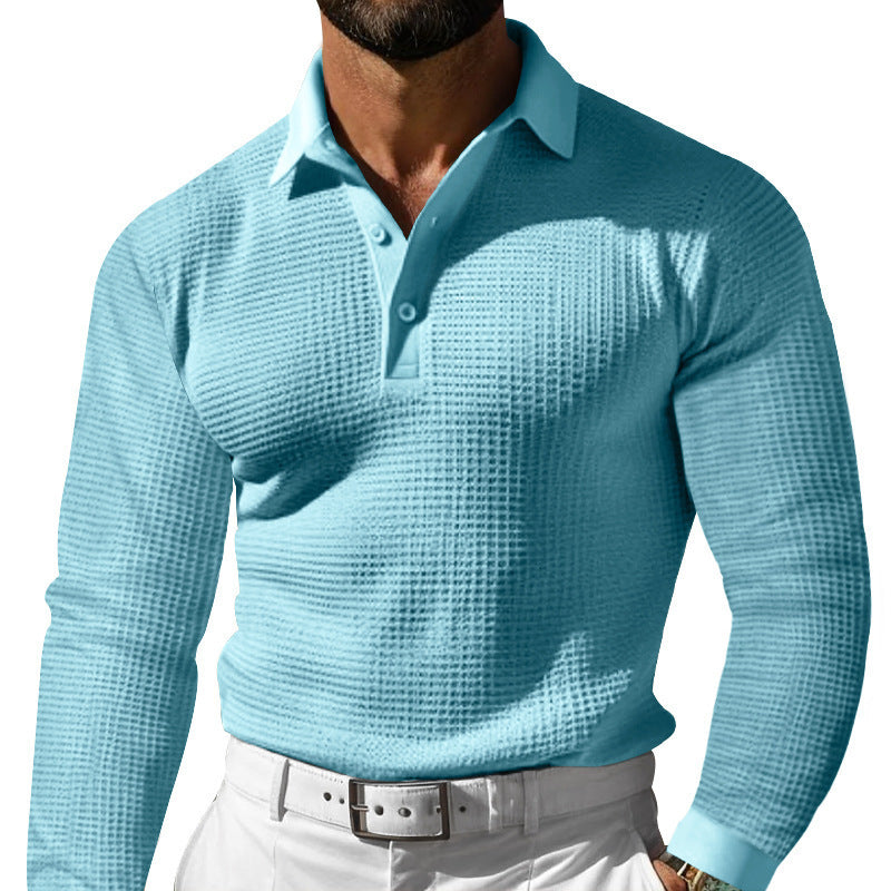 Men's long sleeve polo in textured fabric with trendy collar Lune London