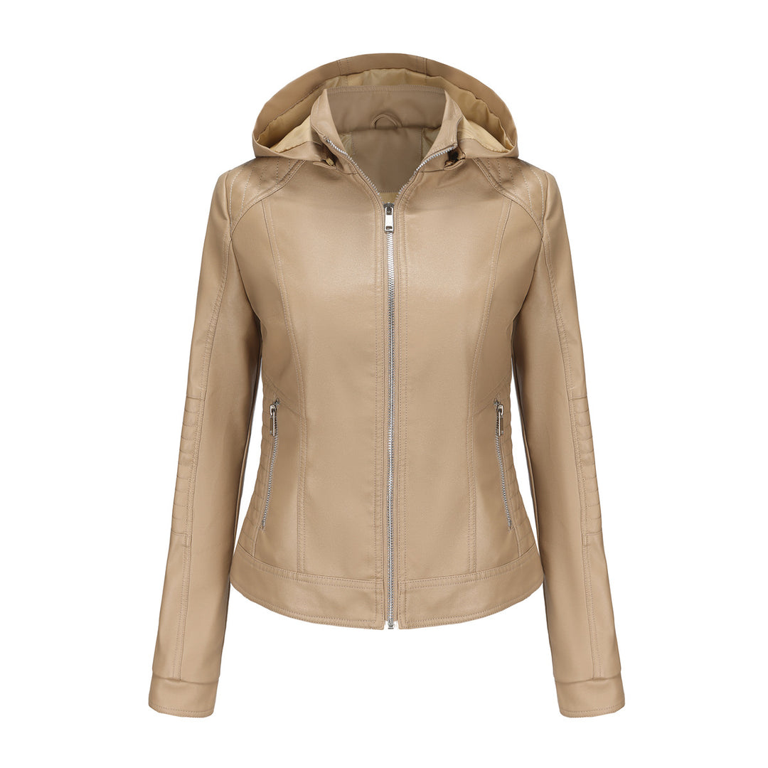 High-quality synthetic leather hooded jacket for women Lune London