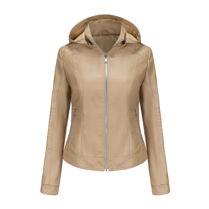 High-quality synthetic leather hooded jacket for women Lune London