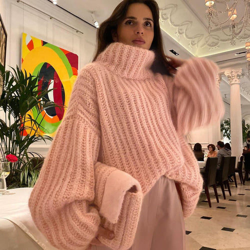 Chunky knitted sweater for women with high collar Lune London