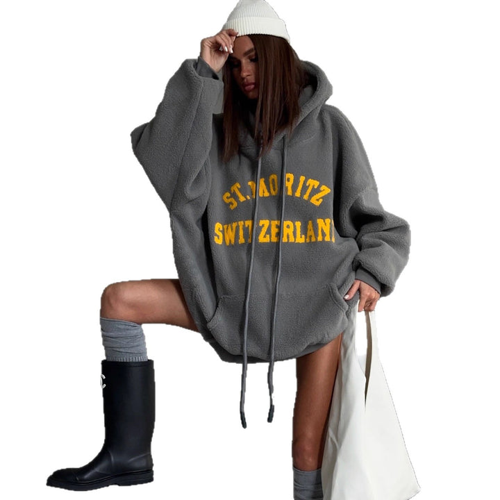 Ladies oversized fleece hoodie with striking Lune London inscription