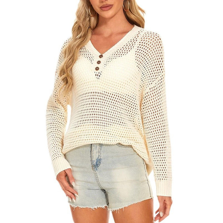 Pull tricoté léger pour femmes avec détails de boutons décoratifs Chic & Stil
