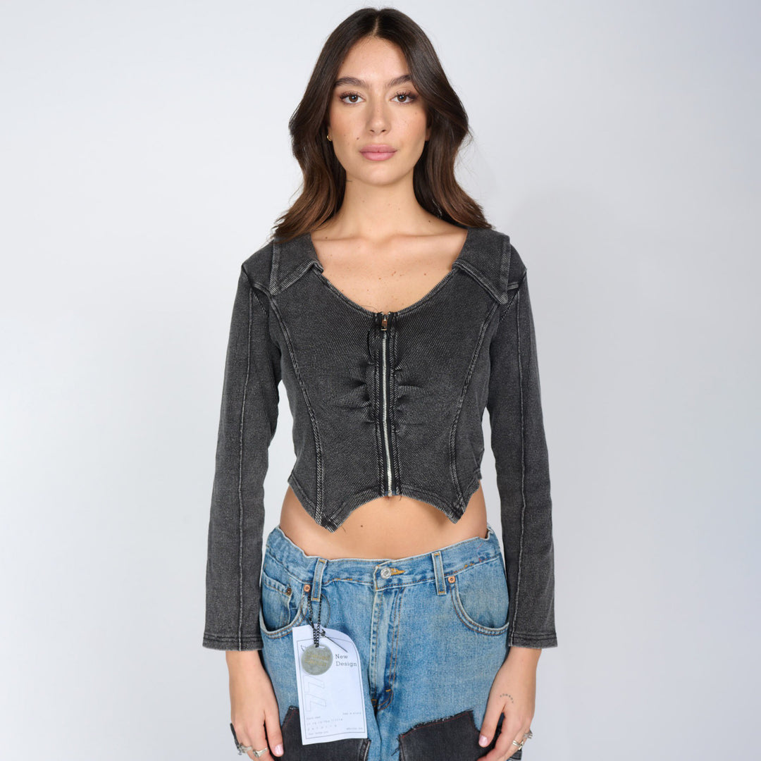 Fitted denim jacket for women with zipper Lune London