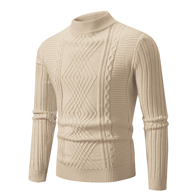 Men's elegant knitted sweater with a modern cable design and a high collar Lune London