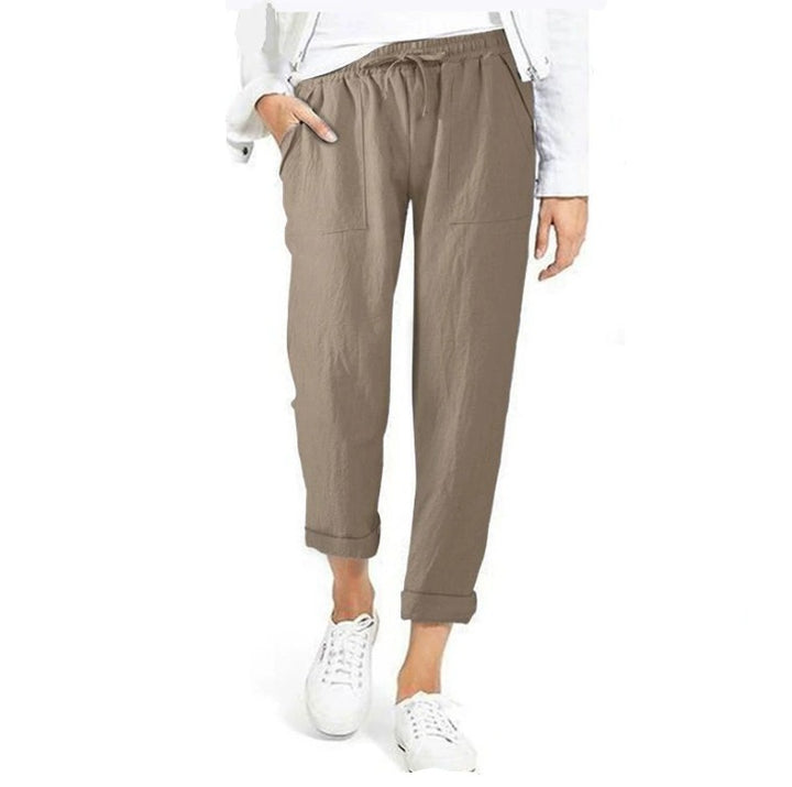 Relaxed linen trousers for women with elastic waist and practical pockets Lune London