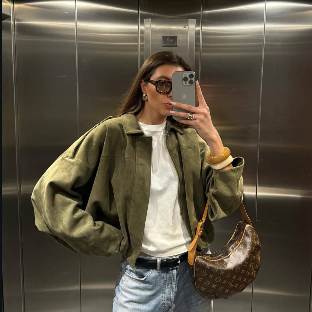 Ladies oversized synthetic leather garment with modern cut and trendy cord Lune London