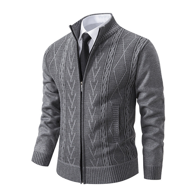 Men's knitted jacket with textured zipper and original Aran pattern Lune London